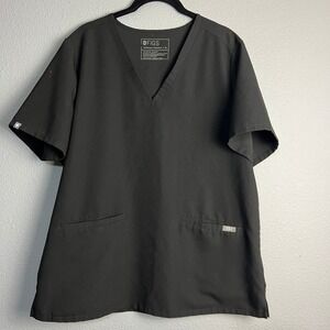 FIGS Casma Scrub‎ Top V-Neck Short Sleeve Medical Uniform Black XL - Flawed